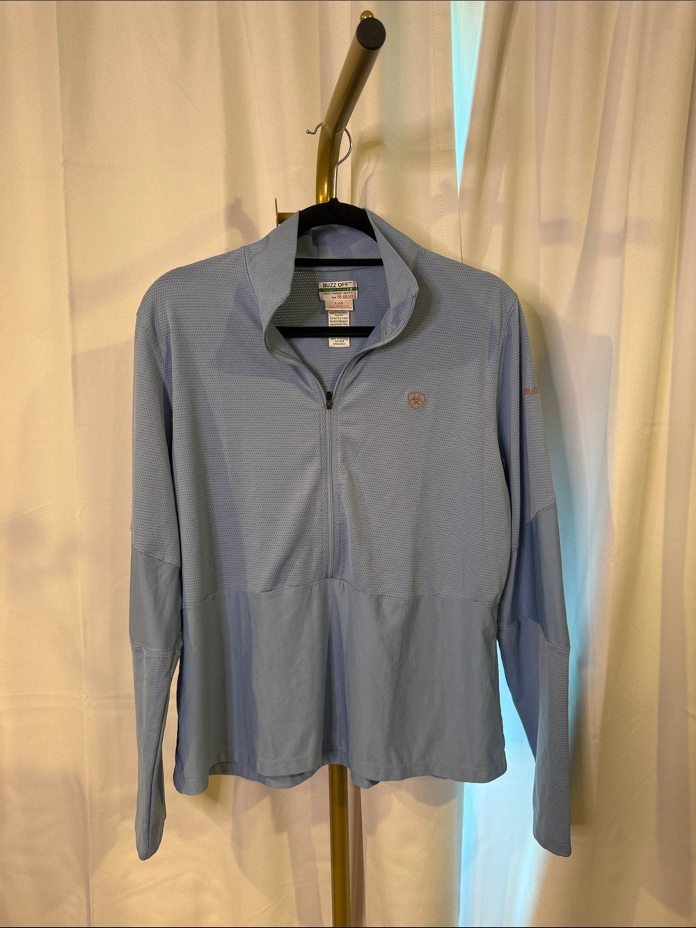 Ariat Women's 3/4 Zip LS Buzz Off Insect Repellent Shirt Blue Large
